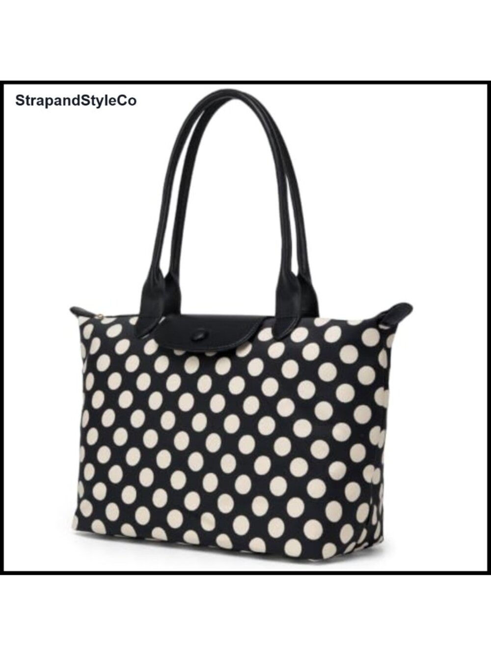 Canvas Satchel Bag PU Leather Top Handle Polka Dot Shoulder Handbag